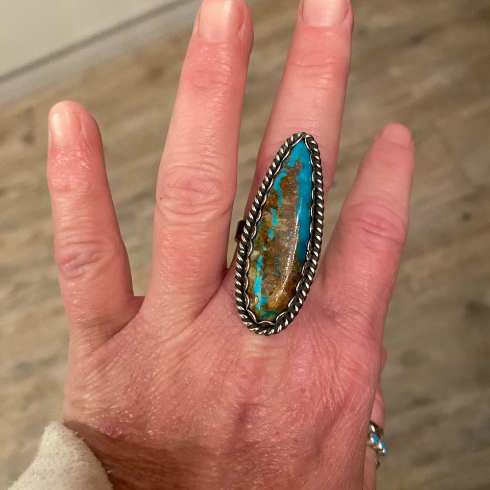 Native Made. Stamped. Turquoise Statement Ring In… - image 1
